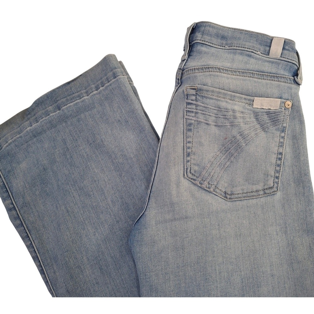 7 For All Mankind Dojo Flare Jeans Light Wash Denim Women 25 Wide Leg Trousers